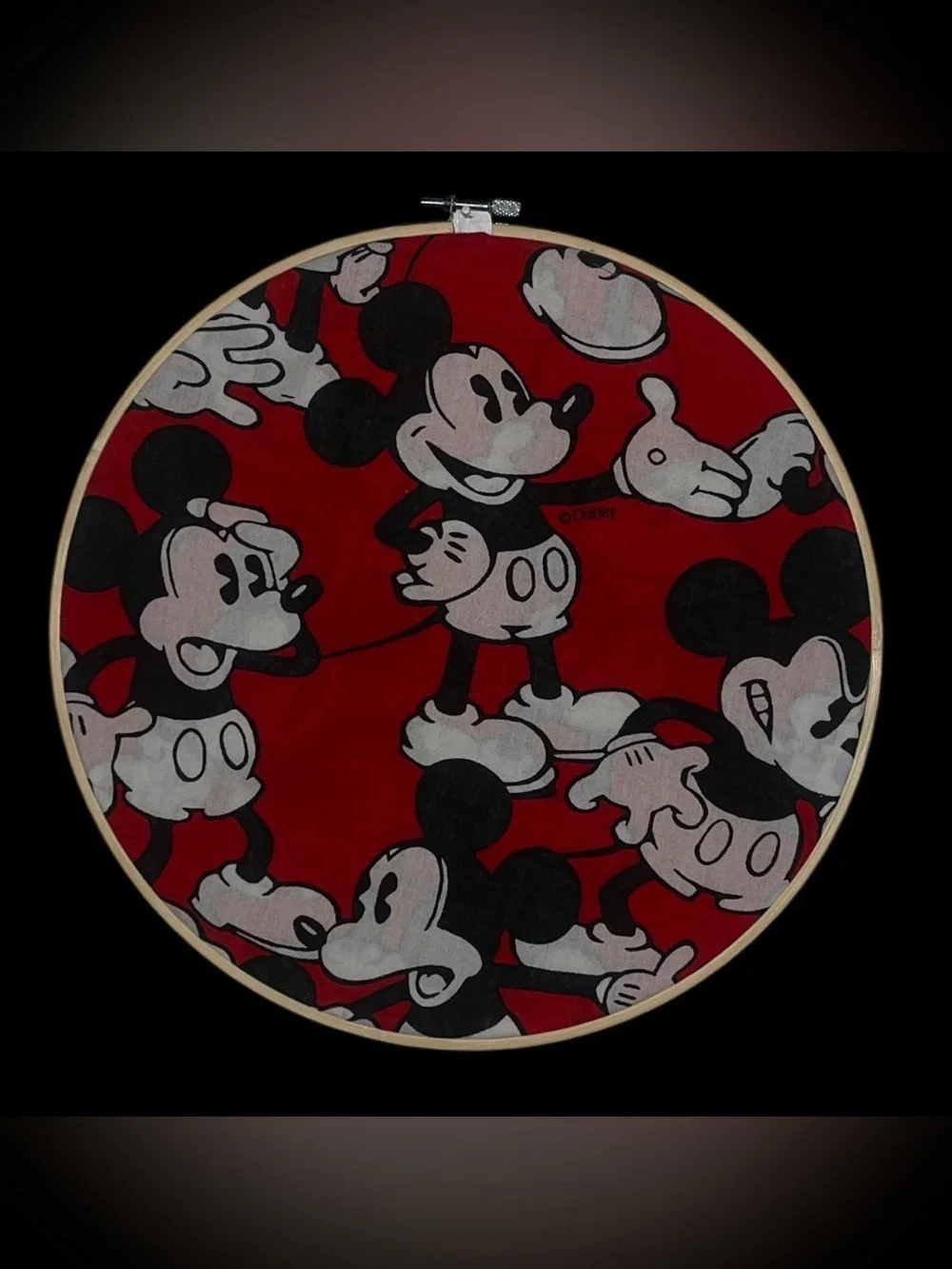 Disney Red and Black Mickey Mouse Hoop Tapestry Hand Crafted 12”W
